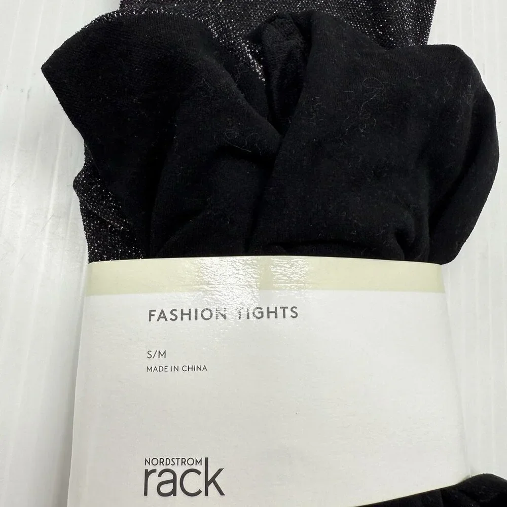 Nordstrom Rack Black Silver Shimmer Fashion Tights S/M Metallic Sparkle Hosiery